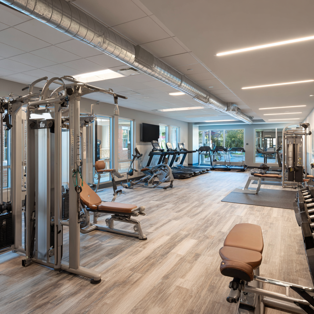 Modern fitness facility with state-of-the-art equipment for mature adults